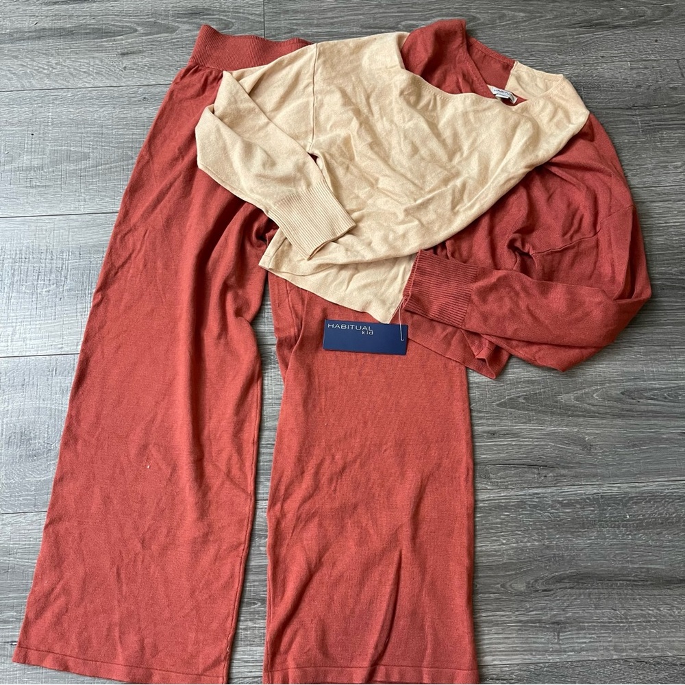NWT Habitual Kids Fall 2 Piece Set Sweater Wide Leg Pants Girls Size 12
